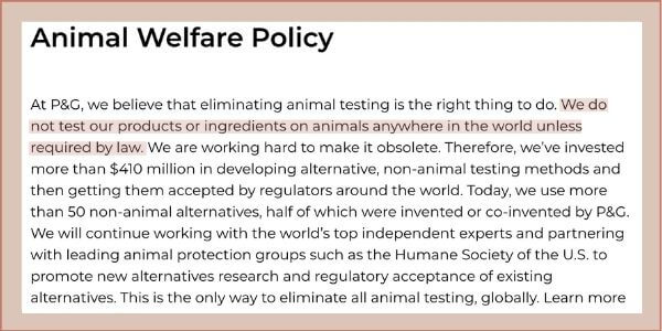 p&g animal testing policy